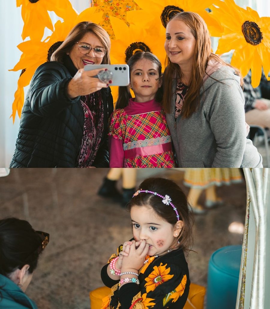 Família tirando selfie em festa junina